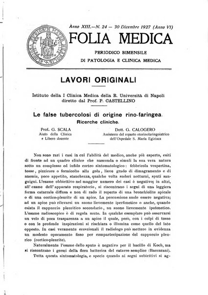 Folia medica periodico trimensile di patologia e clinica medica