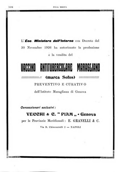 Folia medica periodico trimensile di patologia e clinica medica