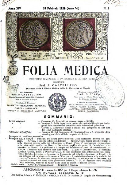 Folia medica periodico trimensile di patologia e clinica medica