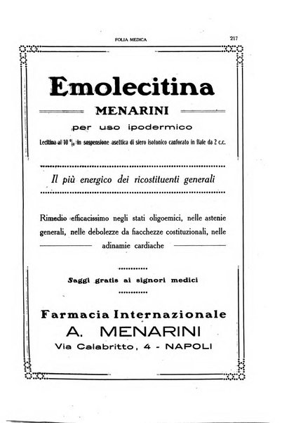 Folia medica periodico trimensile di patologia e clinica medica