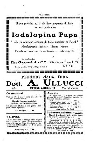 Folia medica periodico trimensile di patologia e clinica medica