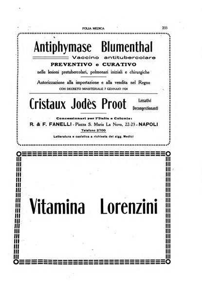 Folia medica periodico trimensile di patologia e clinica medica