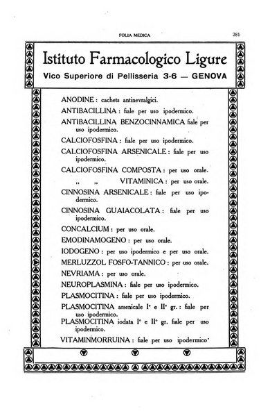 Folia medica periodico trimensile di patologia e clinica medica