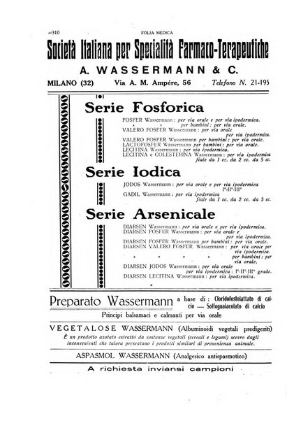 Folia medica periodico trimensile di patologia e clinica medica