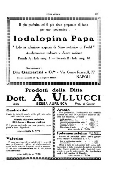 Folia medica periodico trimensile di patologia e clinica medica