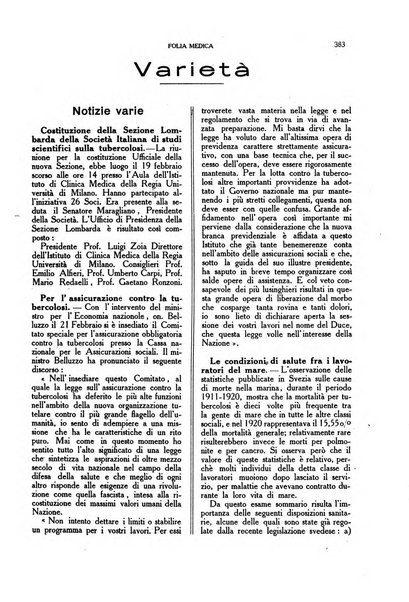 Folia medica periodico trimensile di patologia e clinica medica