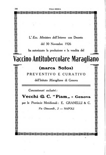 Folia medica periodico trimensile di patologia e clinica medica