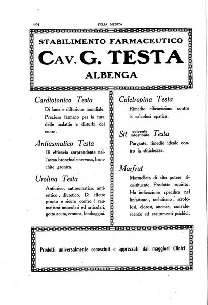 Folia medica periodico trimensile di patologia e clinica medica