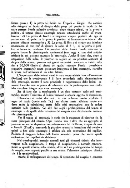 Folia medica periodico trimensile di patologia e clinica medica