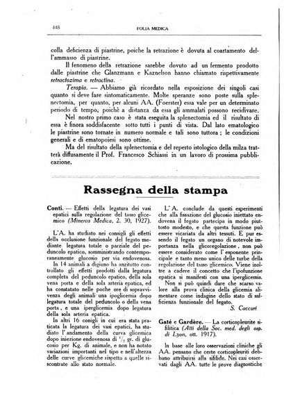 Folia medica periodico trimensile di patologia e clinica medica