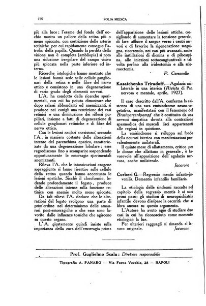 Folia medica periodico trimensile di patologia e clinica medica