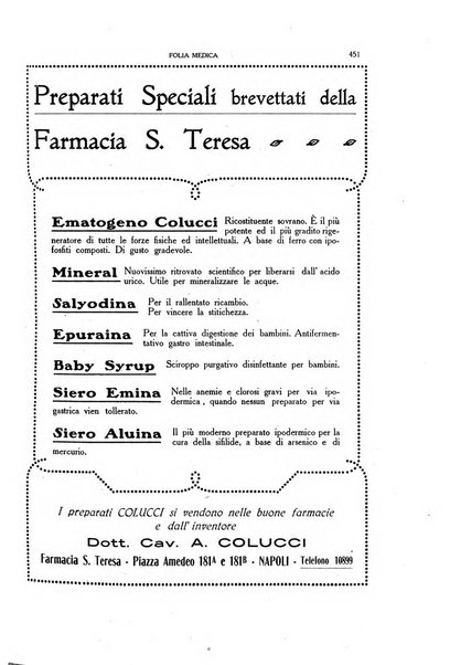 Folia medica periodico trimensile di patologia e clinica medica