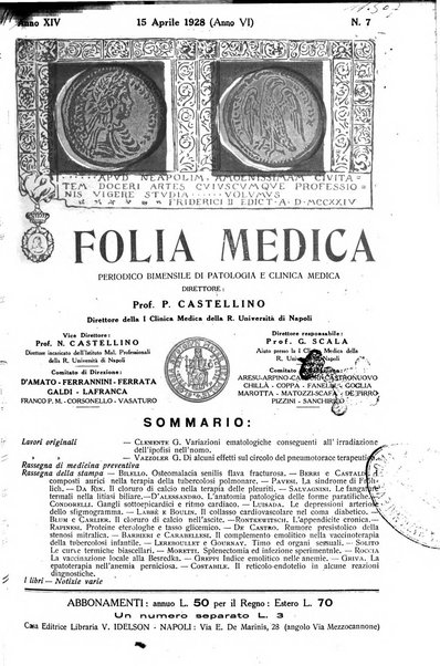 Folia medica periodico trimensile di patologia e clinica medica