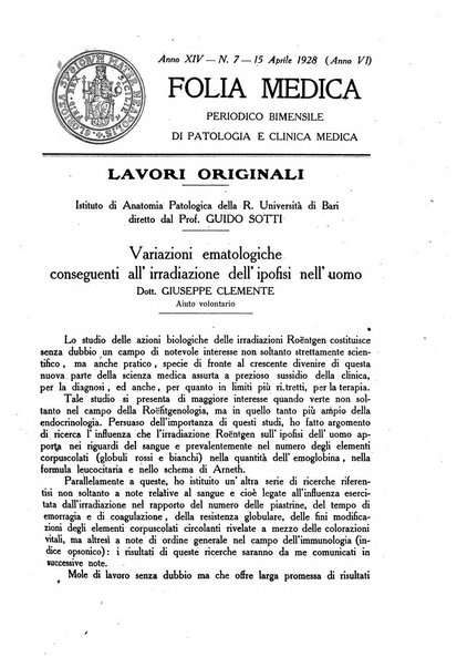 Folia medica periodico trimensile di patologia e clinica medica