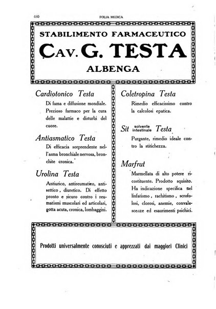 Folia medica periodico trimensile di patologia e clinica medica