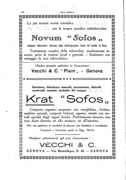 Folia medica periodico trimensile di patologia e clinica medica