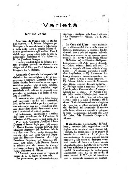 Folia medica periodico trimensile di patologia e clinica medica