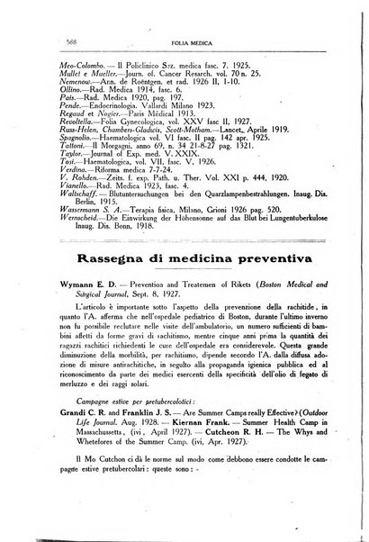 Folia medica periodico trimensile di patologia e clinica medica