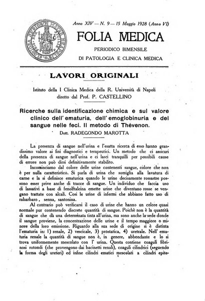 Folia medica periodico trimensile di patologia e clinica medica