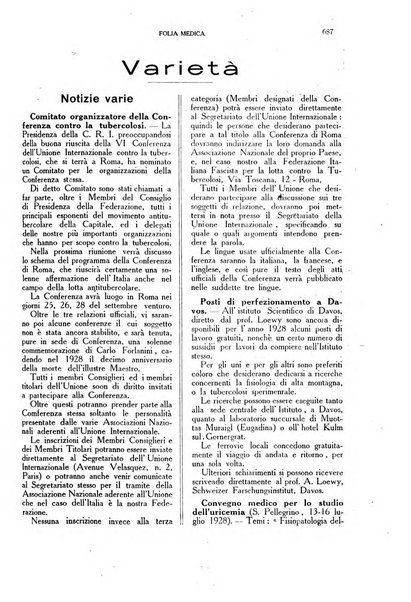 Folia medica periodico trimensile di patologia e clinica medica