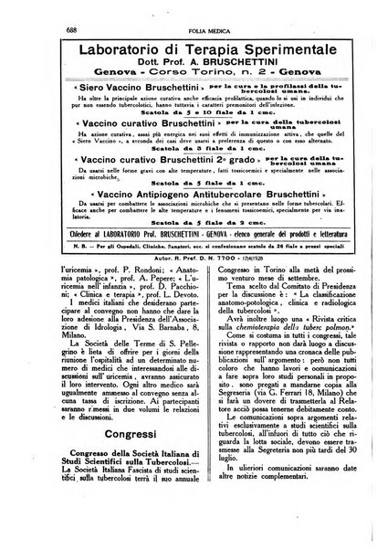 Folia medica periodico trimensile di patologia e clinica medica