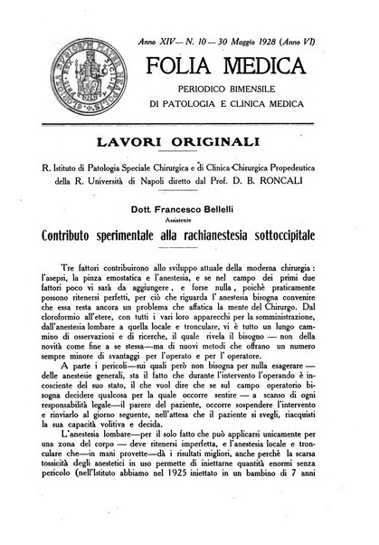 Folia medica periodico trimensile di patologia e clinica medica