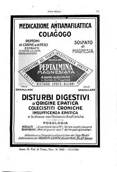 Folia medica periodico trimensile di patologia e clinica medica