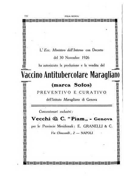 Folia medica periodico trimensile di patologia e clinica medica