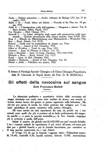 Folia medica periodico trimensile di patologia e clinica medica