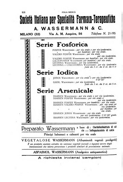 Folia medica periodico trimensile di patologia e clinica medica