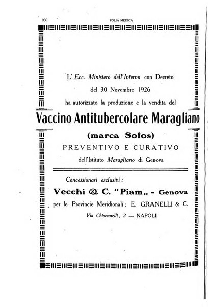 Folia medica periodico trimensile di patologia e clinica medica