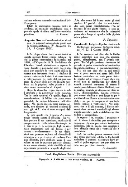 Folia medica periodico trimensile di patologia e clinica medica