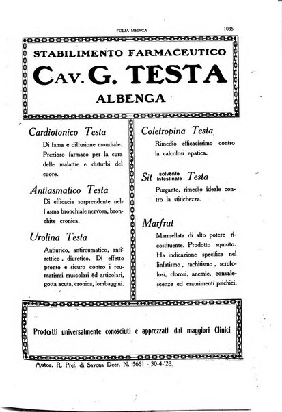 Folia medica periodico trimensile di patologia e clinica medica