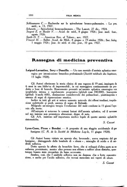 Folia medica periodico trimensile di patologia e clinica medica