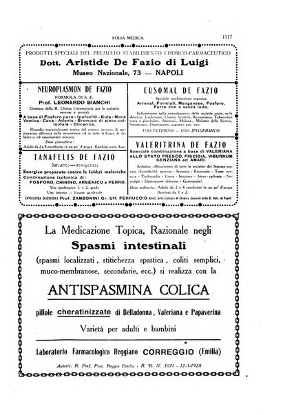 Folia medica periodico trimensile di patologia e clinica medica