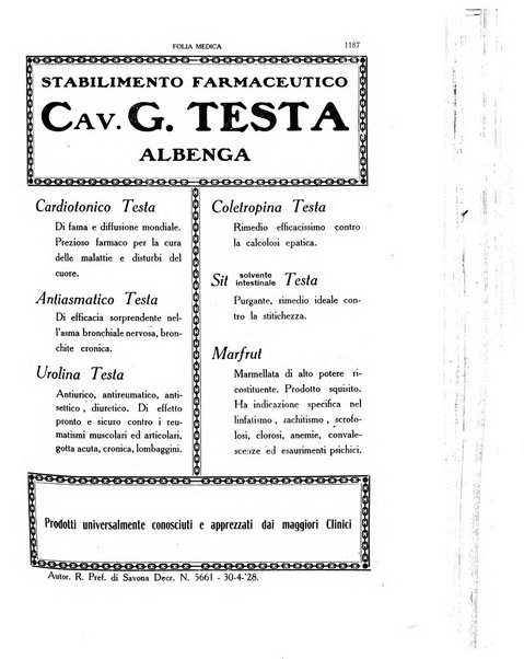 Folia medica periodico trimensile di patologia e clinica medica