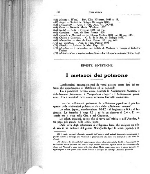 Folia medica periodico trimensile di patologia e clinica medica