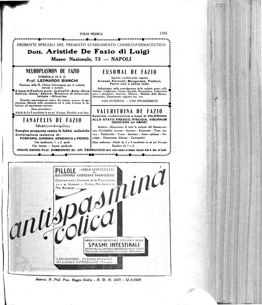 Folia medica periodico trimensile di patologia e clinica medica