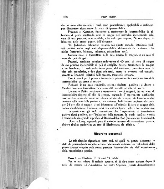 Folia medica periodico trimensile di patologia e clinica medica