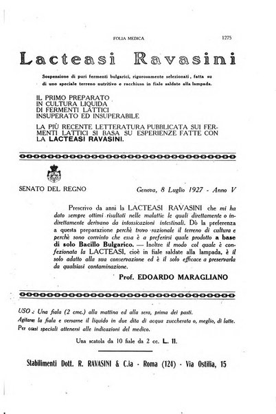 Folia medica periodico trimensile di patologia e clinica medica