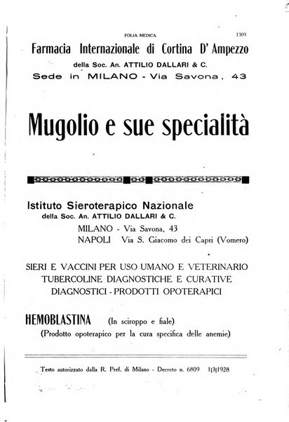 Folia medica periodico trimensile di patologia e clinica medica