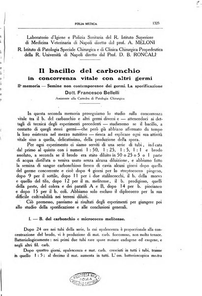 Folia medica periodico trimensile di patologia e clinica medica