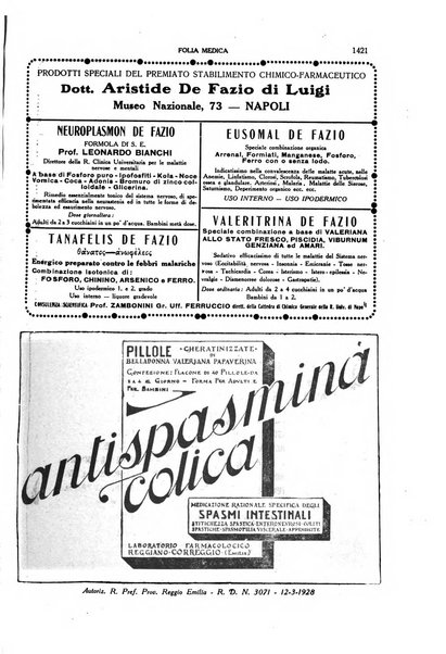 Folia medica periodico trimensile di patologia e clinica medica