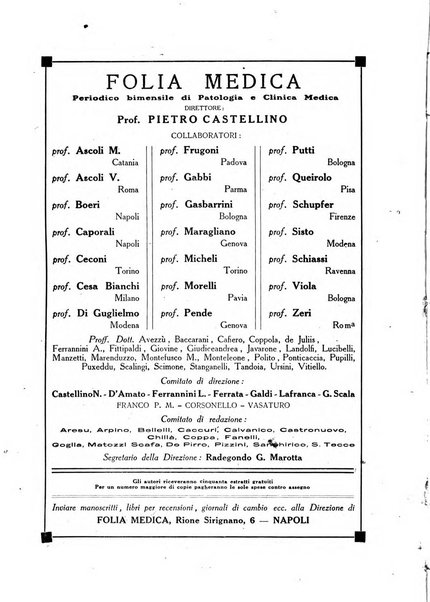 Folia medica periodico trimensile di patologia e clinica medica