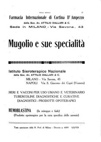 Folia medica periodico trimensile di patologia e clinica medica