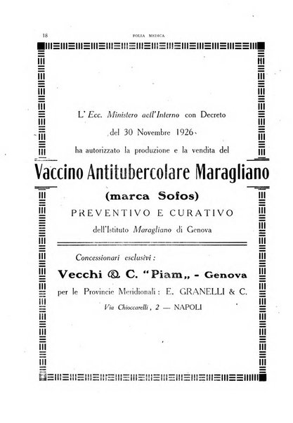 Folia medica periodico trimensile di patologia e clinica medica