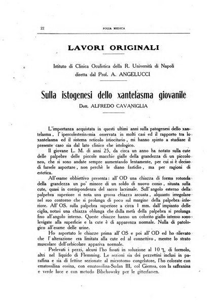 Folia medica periodico trimensile di patologia e clinica medica