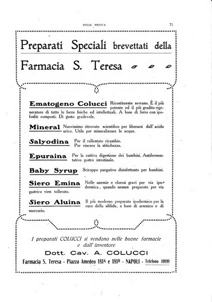 Folia medica periodico trimensile di patologia e clinica medica