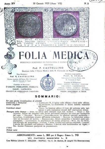 Folia medica periodico trimensile di patologia e clinica medica