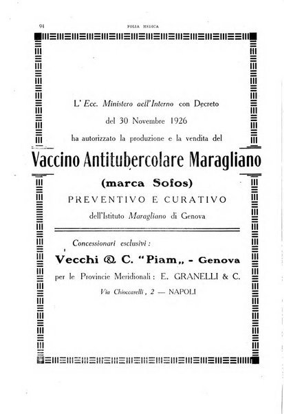 Folia medica periodico trimensile di patologia e clinica medica